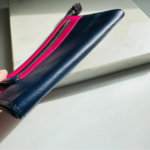 Coach Legacy LeatherColor Block Zippy Wallet Navy/Fuchsia - Picture 13 of 13